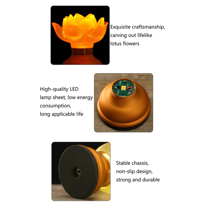 1Pair - LED Glazed Lotus Buddhist Lamp, Light offering Before