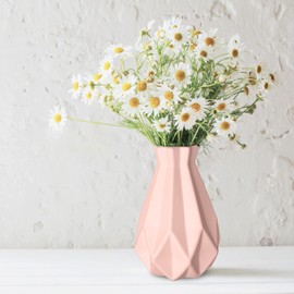 Vase, Vase Creative Plastic Vase, Living Room Ornaments Vase Hydroponic Creative Flower Arrangement, Pink Geometric Desktop Decorative Vase (21.5x11x6.8 )