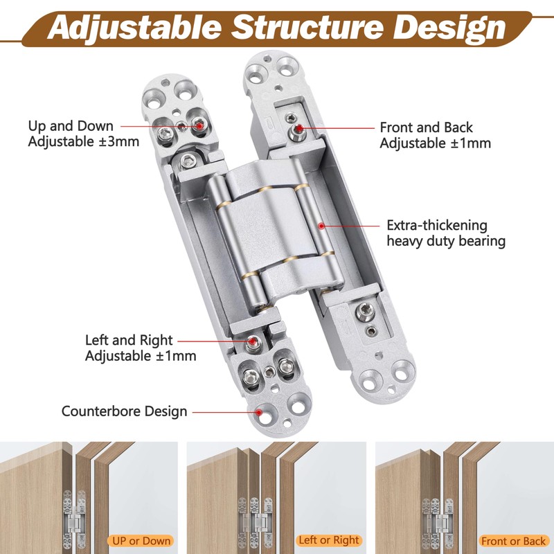 Upgraded Hidden Door Hinges 7 inch Silver Invisible Hinges Concealed