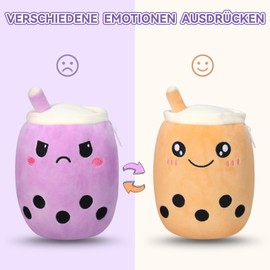 GDGZT Wenden Bubble Tea Cuddly Toy, Cute Bubble Tea Plush Toy, Mood Cuddly Toy, Flip Bubble Tea Cushion for Girls and Boys, Kawaii Cuddly Toy Gift for Children and Adults (Brown & Purple)
