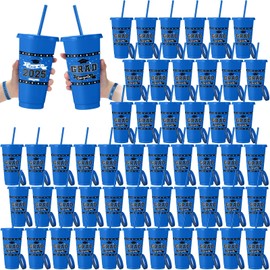 Skylety 50 Set Graduation Gifts Set Bulk 24oz Plastic Tumbler Cups with Lid Straw and Class of 2025 Silicone Bracelet for Graduation Party Supplies Decorations and Congrats Grad Events(Blue)