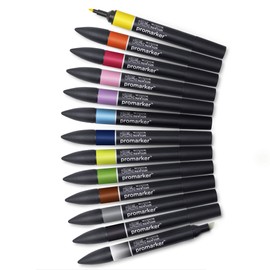Winsor & Newton, Promarker, Essential Colours I, Set of 12+1 Blender, Alcohol Based Dual Tip Markers