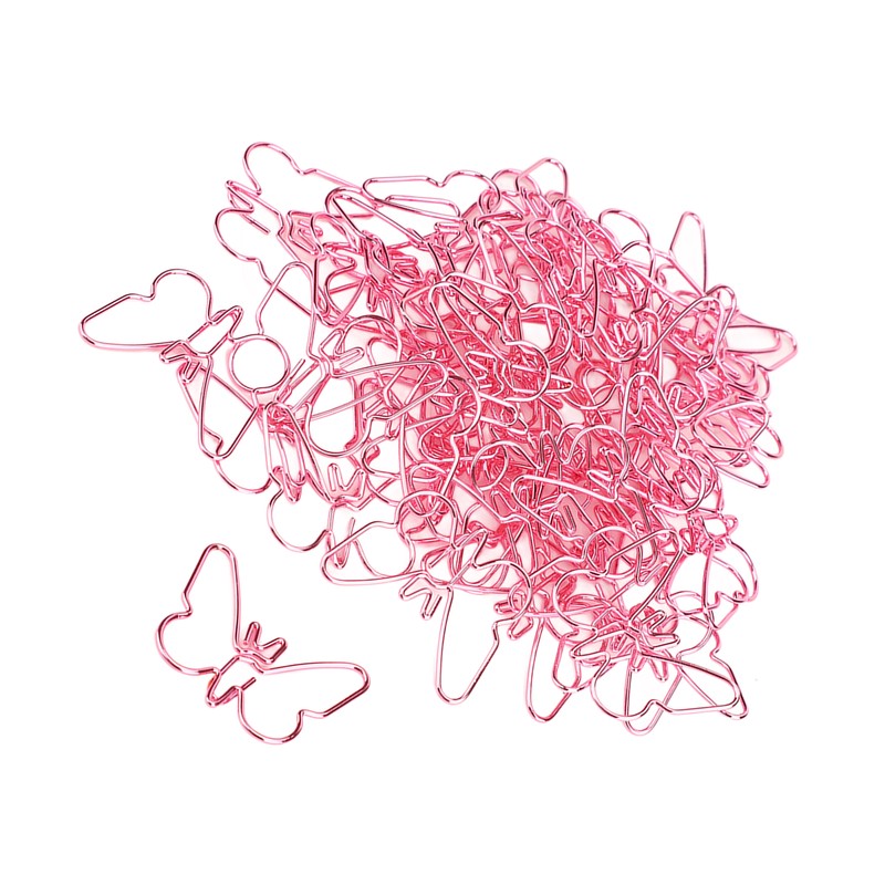 50Pcs Pink Butterflies Paperclip Cartoon Color Plating Innovative Cute Paperclips