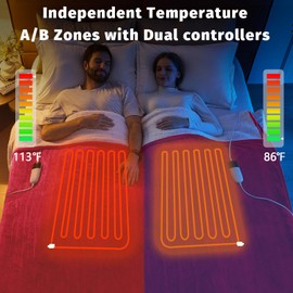 Heated Electric Blanket Queen Size - 84" x 90" Heating Blanket with Dual Control, 10 Levels & 8 Hours Auto Off, Soft Warm Flannel Gift with Over-Heat Protection, ETL & FCC Certified