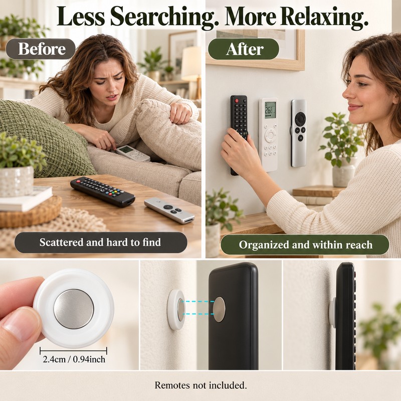 3pcs No Drill Magnetic Remote Holder - Wall Mount for