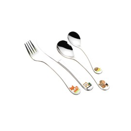 Forest Children's Cutlery Set 18/10 Stainless Steel with Coloured Animal Motifs on Handles 4-Piece Set