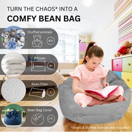 Delmach Bean Bag Stuffed Animal Storage Or Cover | No Filler | Bean Bag Chair for Kids | Double Stitched | Durable Zipper | Premium Microsuede
