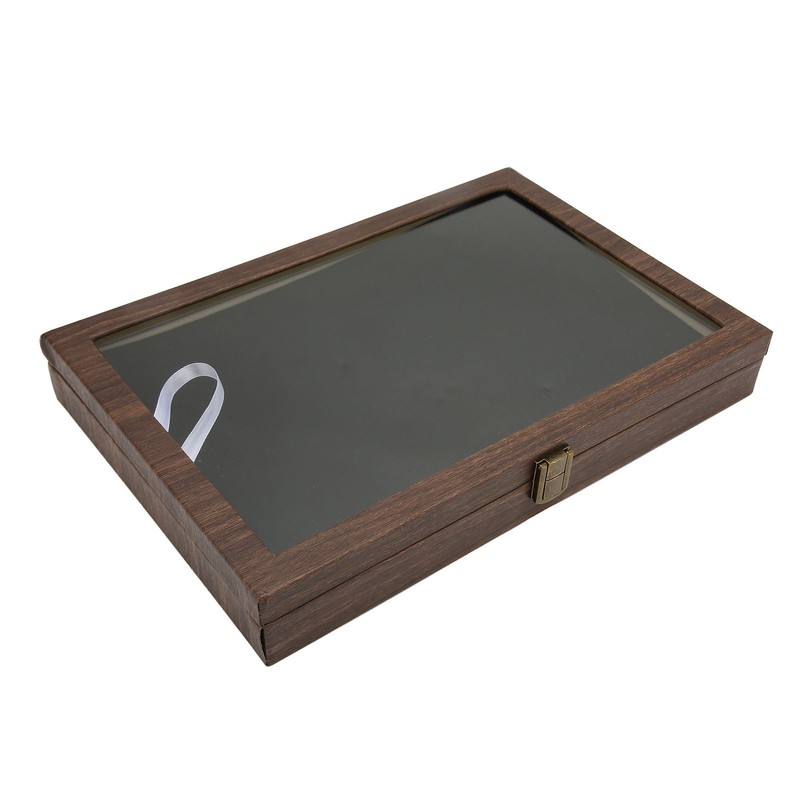 Pin Display Case Large Black PU Leather Dustproof Glass Widely