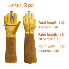 Leather Gardening Gloves for Men and Women - Thorn Proof for Pruning Roses, with Forearm Protection, Long Cowhide Work Gloves for Garden and Household Tasks Tool - L