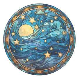 Moon and Stars Faux Stained Glass Window Cling, Night Sky Stained Glass Window Cling, Moon Stained Glass Static Cling, Stars Sun Catcher, Window Decor (Two - 3.5inch Window Decals)