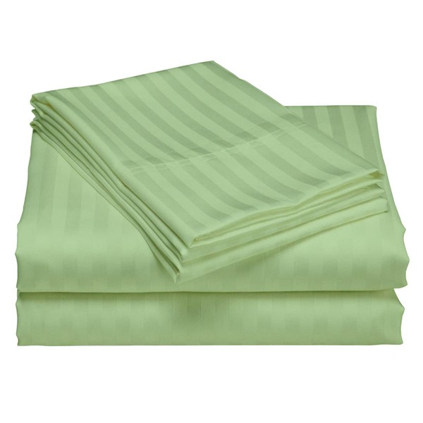 USA Short Queen Sheet Set in Sage Green Stripe 400