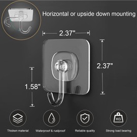 TocTen Adhesive Hook, 24 Pack Hold 30lb(Max) Heavy Duty Sticky Hooks, Damage Free Self-Adhesive Traceless Clear Wall Hooks, Waterproof and Rustproof Shower Towel Hook for Bathroom Kitchen Office
