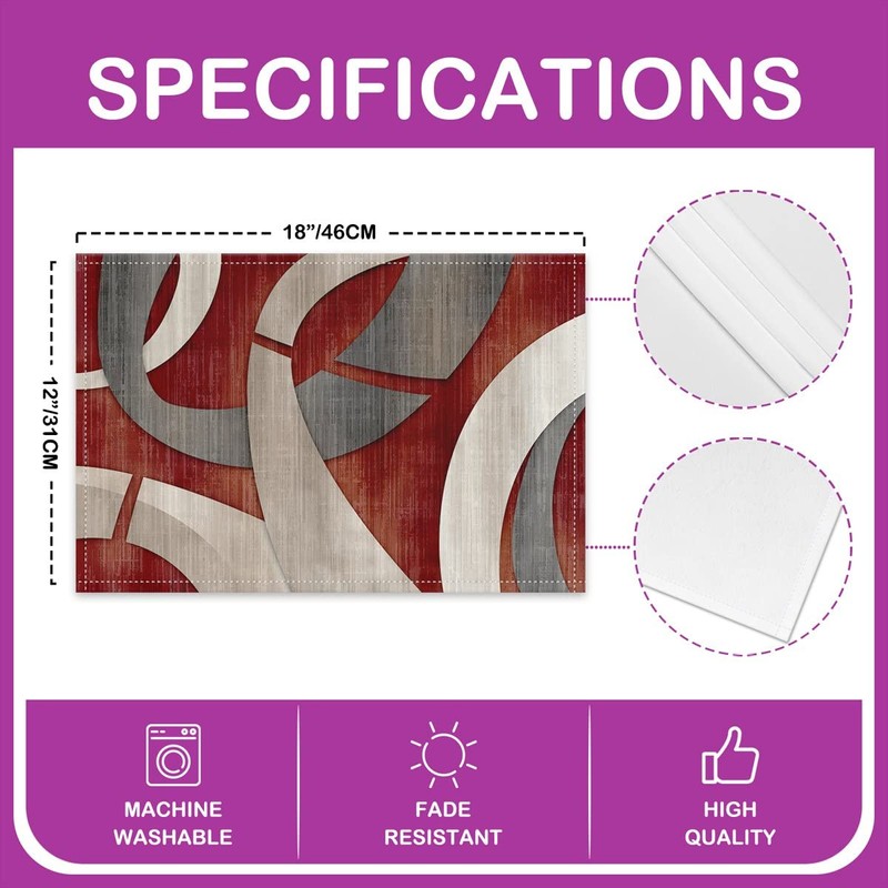 Abstract Spiral Placemats 12x18 Inch Set of 4 Retro Burgundy