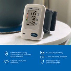 A&D Medical Essential One Button Wrist Blood Pressure Monitor (5.3-8.5"/13.5-21.5 cm Range Cuff) One Click Operation with Easy to Read Digital LCD Screen, Portable Home BP Monitor