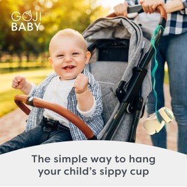 Goji Baby Botella elástica – Correa para portavasos – Taza para beber y correa de seguridad para juguetes – Mantén los elementos esenciales al alcance – Para niños de 0 a 36 meses – última intervensión de BPA y ftalatos [Aqua 1 unidad]