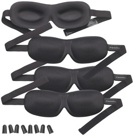 PEARL Plugs: Set of 4 3D Sleep Masks with Earplugs & Storage Bag, Black (Sleep Mask, Eye Mask, Sleeping Mask, Hand Luggage)
