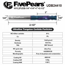 FivePears Broca de compresión en espiral de corte arriba y abajo, vástago de 1/4 pulgadas con revestimiento de vida extrema, diámetro de corte de 1/4 pulgadas, longitud de corte de 1 pulgada, fresa de extremo de carburo CNC para tallado de madera, grabad