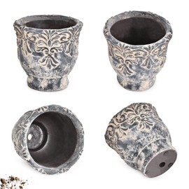 Sungmor 6.1 Inch Cement Plant Pot for Plants, Succulent Planter with Embossed Design, Vintage Concrete Flowerpots with Drainage Hole, Decorative Orchid Houseplant Pot Indoor Outdoor Plant Container