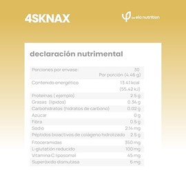 ela nutrition | ela Collagen | 4SKNAX | Polvo a base de péptidos bioactivos de colágeno hidrolizado y antioxidantes | 134 gramos (30 porciones)