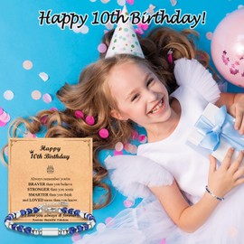 Gifts for 10 Year Old Girl Birthday Gifts, 10th Bithday Gifts for Girl, Tiny Gemstone Beaded Bracelet Gifts for 10 Year Girl Daughter Granddaughter Sister Niece Friend with Happy 10th Birthday Card