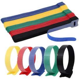 DELUXEFOX Cable Bands, Cable Ties (Set of 50) Velcro Bands, Nylon Storage Bands, Nylon Buttons, Cord Wire Storage, Fully Adjustable, Repeatedly, Data Cable, Storage Band, 5.9 inches (15 cm), Set of 5