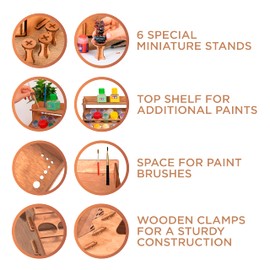 Plydolex Wooden Paint Organizer for 87 Paint Bottles and 14 Brushes - Paint Brush Holder With 6 Miniature Stands and Top Shelf - Convenient Paint Rack for Miniature Paint Set