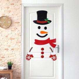 Christmas Door Stickers Decorations, Winter Christmas Snowman Wall Stickers Cover Removable Felt Cloth Snowman Santa Claus Elk Window Stickers Clings for Christmas Home Decorations (Snowman)