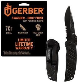 Gerber Gear 31-000594 - Cuchillo Swagger, borde dentado, punto de caída