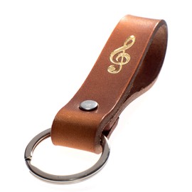 ELBERCRAFT® Leather Key Fob Organiser for Your Key Bag Keychain Made in Germany Brown Engraving Gold Black, Treble Clef, Retro