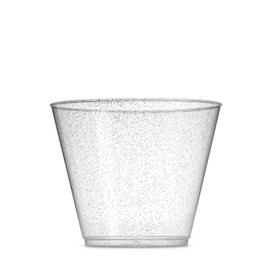 Munfix 100 Glitter Plastic Cups - 9 Oz Clear Plastic Cups Old Fashioned Tumblers -Silver Glitter Cups Disposable Wedding Cups Party Cups