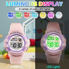 Edillas Kids Watches Digital Girls Boys,7 Colors Light Wrist Watch for Child Waterproof Sport Outdoor Multifunctional Wristwatches with Stopwatch/Alarm for Ages 4-12