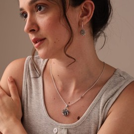 LeCalla 925 Sterling Silver Antique Caviar Beaded Love Knot Pendant Necklace for Women Teen