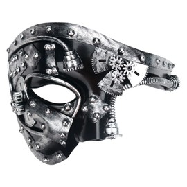 Lilwemen Mens Mask Masquerade Mask Phantom of The Opera Half Face Mask (Silver-C)