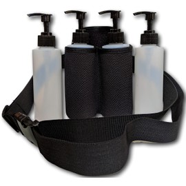 Earth's Essentials Insulated Double Bottle Holster With Belt for Massage Oils & Lotions - Includes (4) 8 Ounce Bottles / (4) pumps / (4) Disc Caps