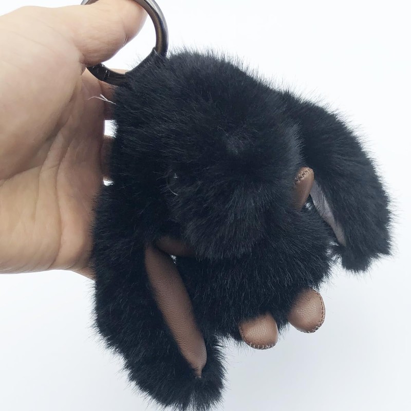 [Sqzrpomddy] キーチェーン キーホルダー かわいい 兎 ふわふわ キーリング バッグ吊り飾り ウサギボール ペンダント,black
