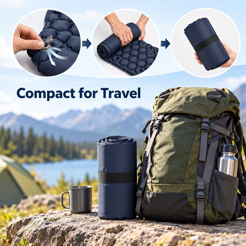 Inflatable Camping Sleeping Pad with Pillow – Self-Inflating Air Cushion