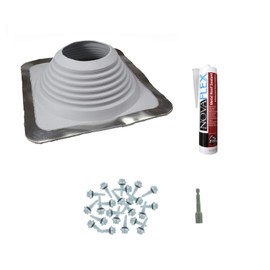 Fasteners Plus #8 Square EPDM Metal Roof Pipe Flashing Boot Kit - Fits 6-3/4" - 13-1/2" Pipe OD - Includes Flashing, NovaFlex Sealant & Roofing Stitch Screws - Gray (Made in USA)