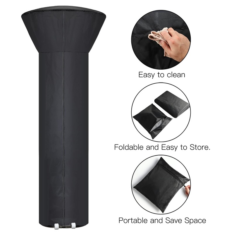 Hualedi Patio Heater Covers with Zipper and Storage Bag,Waterproof,Dustproof,Wind-Resistant,Sunlight-Resistant,Snow-Resistant,Black,89'' Height