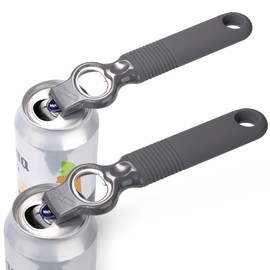 DUNLAGUE 2-Pack Soda Can Opener and Beer Bottle Opener Bartender with Good Grip Silicone Handle, Pop Top Can Tab Opener for Long Nails, Bottle Opener for Arthritic Hand and Seniors, Gray