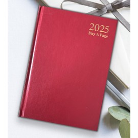 2025 A5 Hardback Day A Page Diary Saturday & Sunday Shared Page (Red)