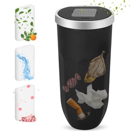 PEIONO Mini Bote Basura para Coche, Bote de Basura para Auto con Tapa a Presión, Viene con Tres Pastillas de Aromaterapia, Mantén tu Coche Ordenado, Ideal para Coche, Hogar y Oficina, Negro