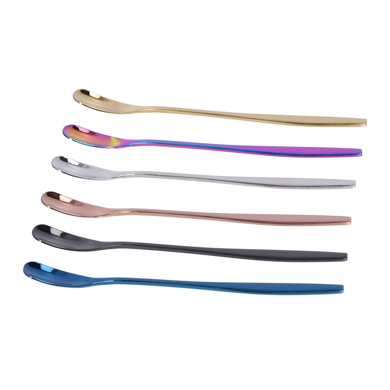 6PCS Coffee Spoon Stainless Steel Mixing Spoon Thickened Long Handle