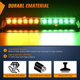 Nilight 12LED Traffic Advisor Strobe Light Bar Amber Green Emergency Warning Hazard Safety Dash Front/Rear Windshield Flashing Lights for Cars Trucks Police Firefighter Plow Construction Vehicles