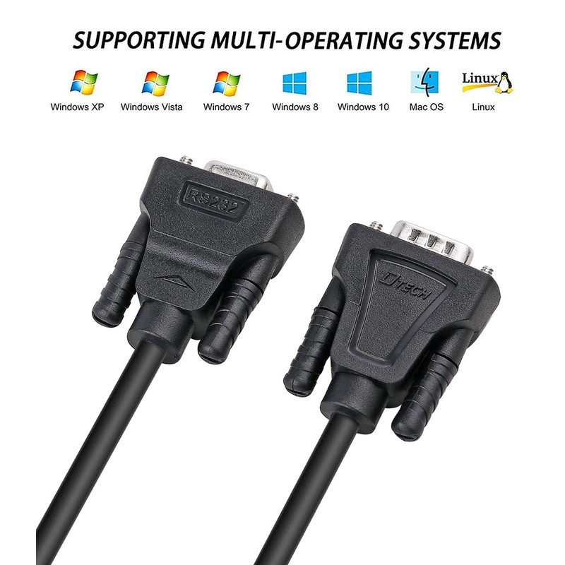 DTECH DB9 RS232 Serial Cable Null Modem Male to Female
