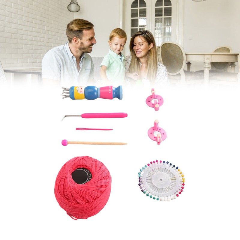Wooden Knitter Spool Educational Doll Shape Portable Knitting Tool Kit