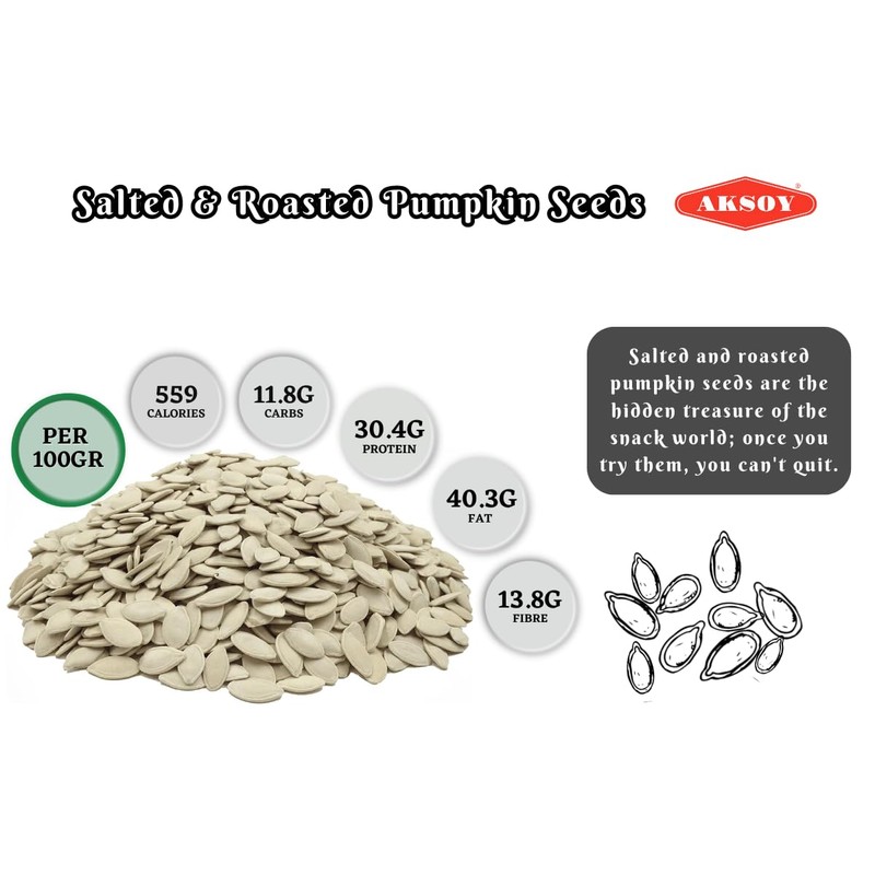 Aksoy Premium Roasted Lightly Sea Salted Whole Pumpkin Seeds 750gr