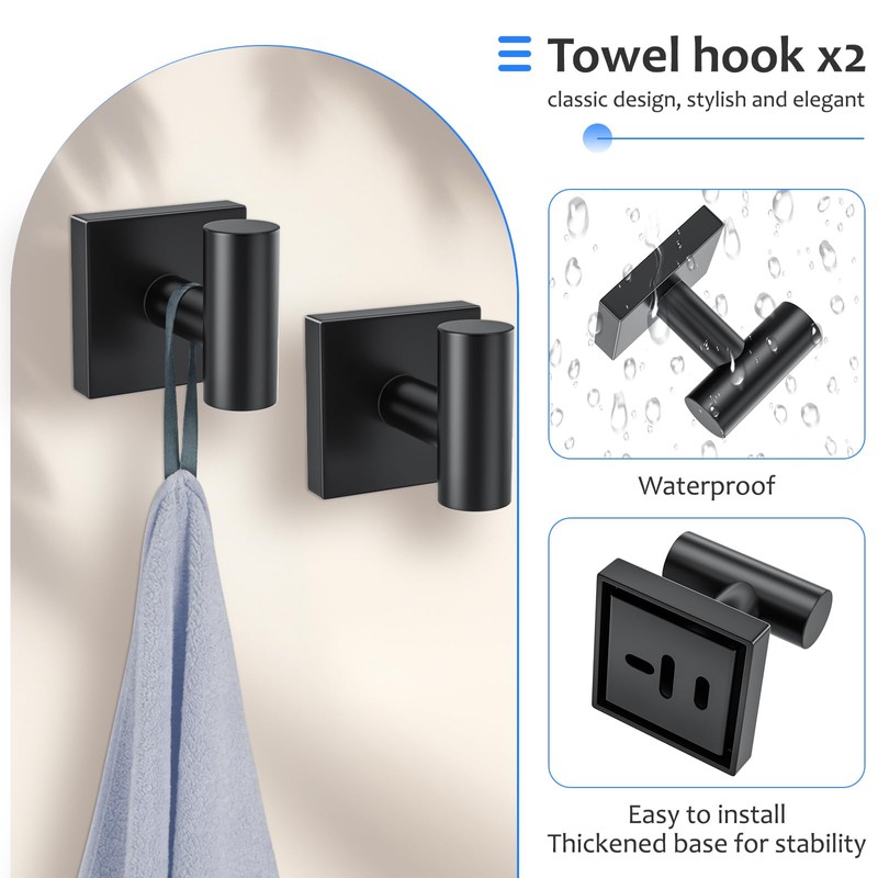 Woekme 5 Pieces Bathroom Hardware Accessories Set Matte Black Towel