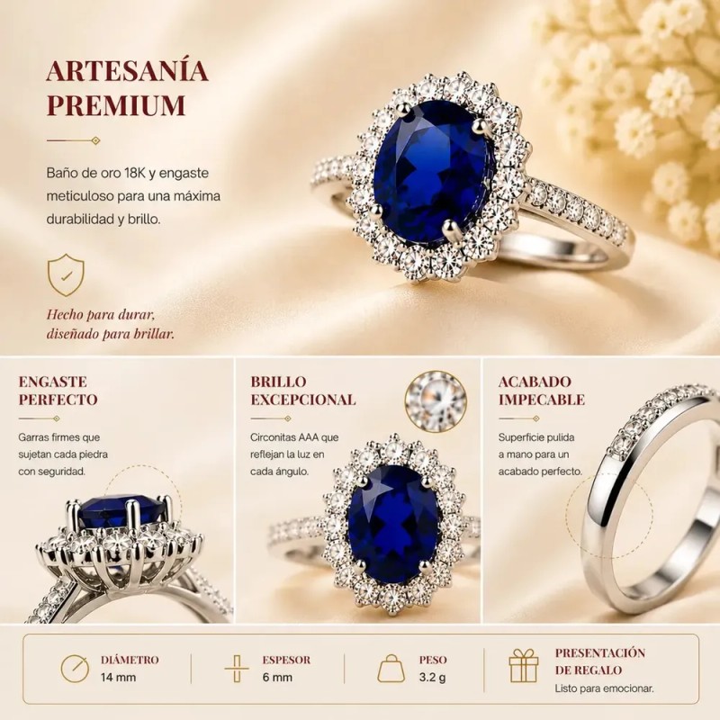 anillo de compromiso plata - Anillo Compromiso Ajustable Zafiro Azul