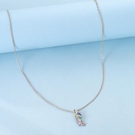 NARMO Silver Necklace for Women 925 Sterling Silver Colorful Feather Pendant Necklace
