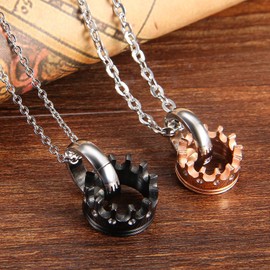 Cupimatch Crown Couple Necklace Set: Stainless Steel Pendant Necklace Matching Necklace for Couples Friendship Necklace Relationship Necklace Couples Jewelry Gift for Fathers Day